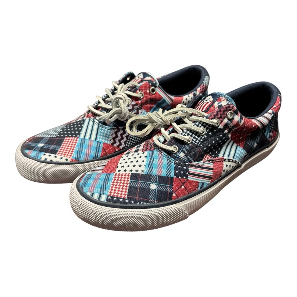 New Men’s Size 11.5 Sperry Striper USA Patchwork Top-Spider Canvas Sneaker - Picture 2 of 8